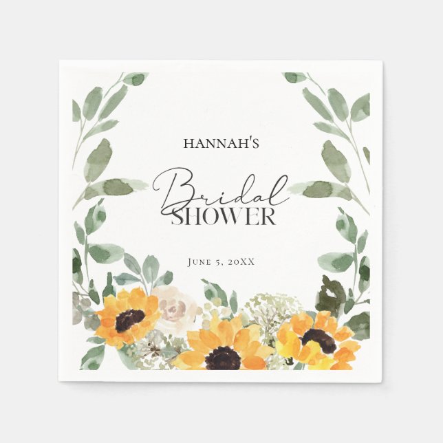 Rustic Sunflower Eucalyptus Bridal Shower Napkins (Front)