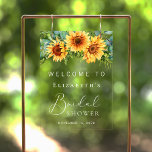 Rustic Sunflower Eucalyptus Bridal Shower Welcome Acrylic Sign<br><div class="desc">Rustic clear acrylic bridal shower welcome sign featuring a watercolor bouquet of sunflower florals and eucalyptus greenery,  a chic white script and elegant white serif typography.</div>