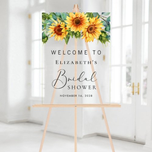 Rustic Sunflower Eucalyptus Bridal Shower Welcome Acrylic Sign