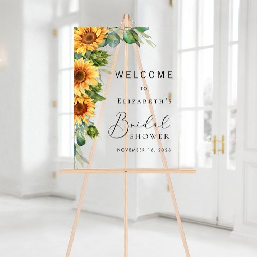 Rustic Sunflower Eucalyptus Bridal Shower Welcome Acrylic Sign