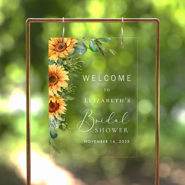 Rustic Sunflower Eucalyptus Bridal Shower Welcome Acrylic Sign (Creator Uploaded)