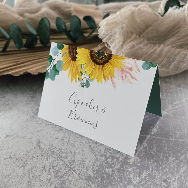Rustic Sunflower Eucalyptus Buffet Food Labels Table Number (Creator Uploaded)