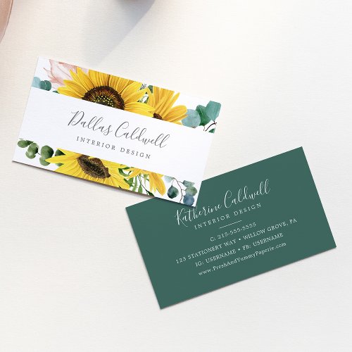 Rustic Sunflower Eucalyptus Business Card