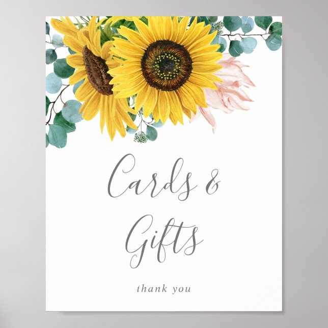Rustic Sunflower Eucalyptus Cards and Gifts Sign (Front)