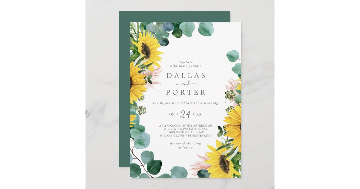 Rustic Sunflower Eucalyptus Casual Wedding Invitation 