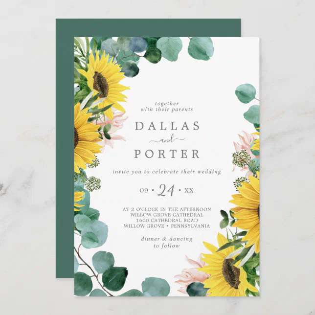 Rustic Sunflower Eucalyptus Casual Wedding Invitation | Zazzle