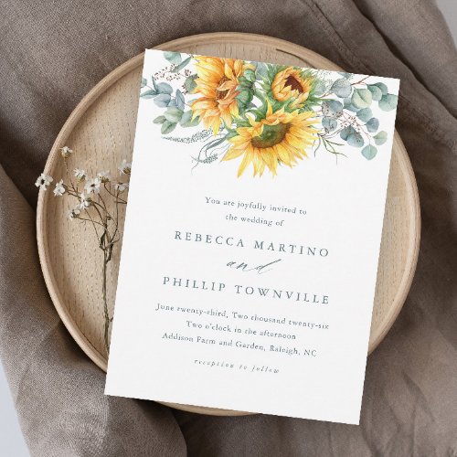 Rustic Sunflower Eucalyptus Elegant Wedding  Invitation