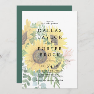 Rustic Sunflower Eucalyptus Faded Wedding Invitation