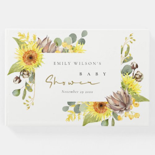 RUSTIC SUNFLOWER EUCALYPTUS  FLORAL BABY SHOWER GUEST BOOK