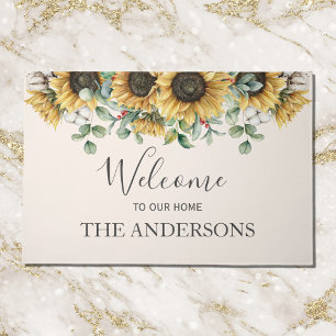 Rustic Sunflower Eucalyptus Floral Botanical Doormat