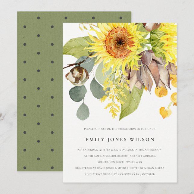 RUSTIC SUNFLOWER EUCALYPTUS FLORAL BRIDAL SHOWER INVITATION (Front/Back)