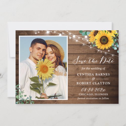 Rustic Sunflower Eucalyptus Floral Photo Wedding Save The Date