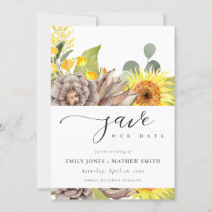 RUSTIC SUNFLOWER EUCALYPTUS FLORAL SAVE THE DATE INVITATION