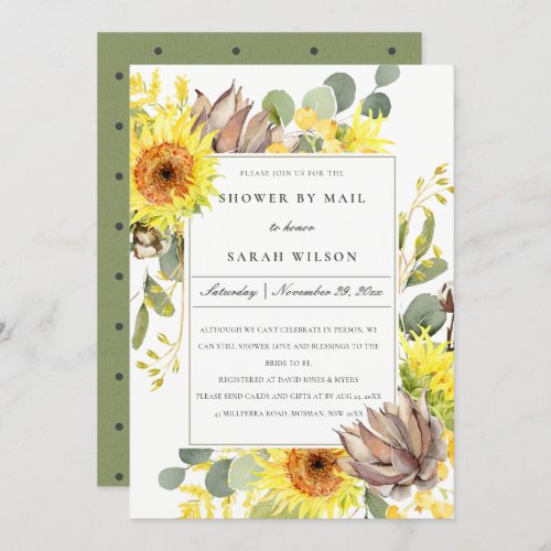 RUSTIC SUNFLOWER EUCALYPTUS FLORAL SHOWER BY MAIL INVITATION