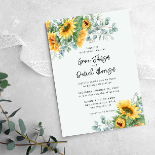 Rustic Sunflower Eucalyptus Floral Wedding Invitation