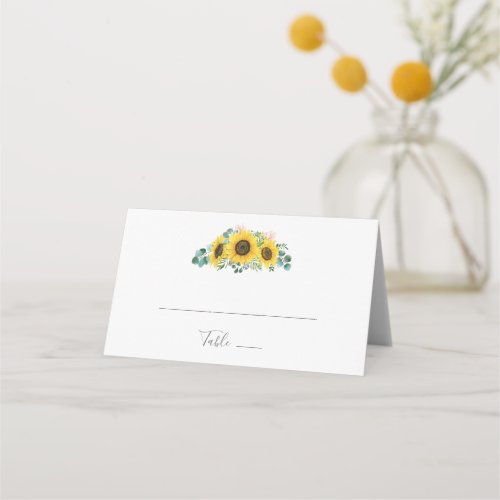 Rustic Sunflower Eucalyptus Folded Wedding Place Card