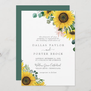 Rustic Sunflower Eucalyptus Formal Wedding Invitation
