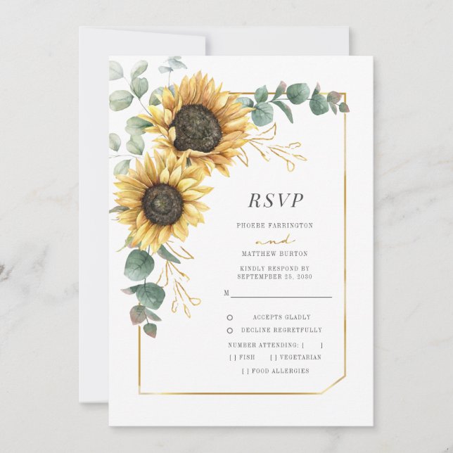 Rustic Sunflower Eucalyptus Geometric RSVP Card (Front)