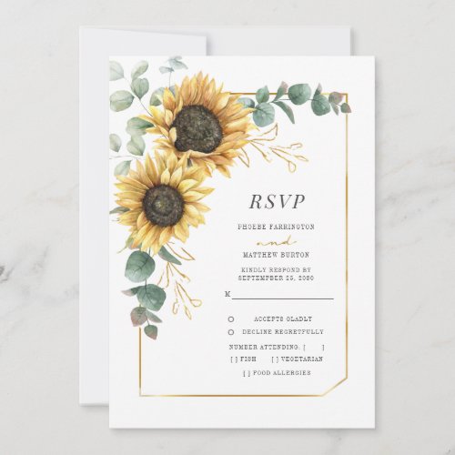 Rustic Sunflower Eucalyptus Geometric RSVP Card