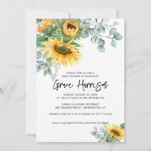 Rustic Sunflower Eucalyptus Greenery Baby Shower Invitation