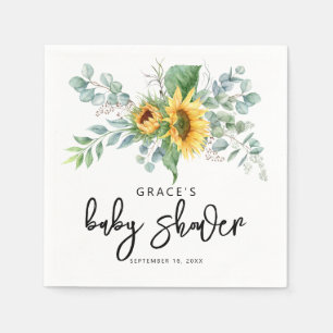 Rustic Sunflower Eucalyptus Greenery Baby Shower Napkins