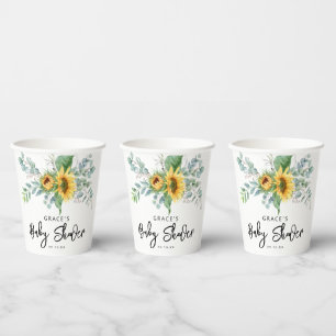 Rustic Sunflower Eucalyptus Greenery Baby Shower Paper Cups