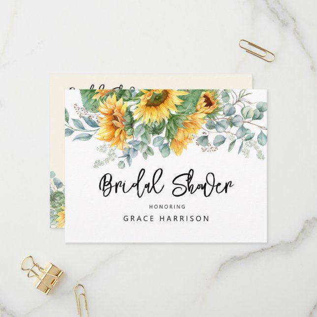 Rustic Sunflower Eucalyptus Greenery Bridal Shower Invitation Postcard (Front/Back In Situ)