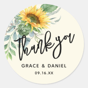 Rustic Sunflower Eucalyptus Greenery Thank You Classic Round Sticker
