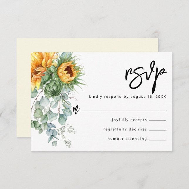 Rustic Sunflower Eucalyptus Greenery Wedding RSVP Card (Front/Back)