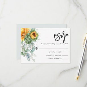 Rustic Sunflower Eucalyptus Greenery Wedding RSVP Card