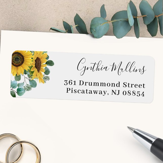Rustic Sunflower Eucalyptus Leaves Return Address Label (Sample)