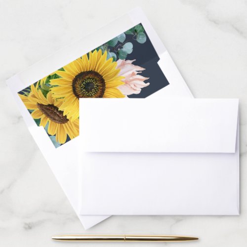 Rustic Sunflower Eucalyptus  Navy Wedding Envelope Liner