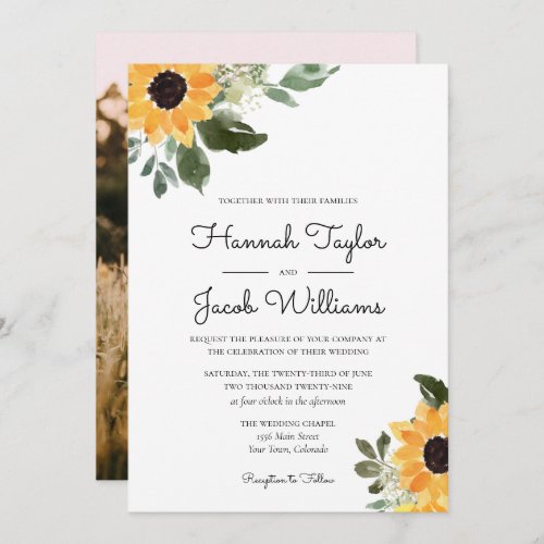 Rustic Sunflower Eucalyptus Photo Invitation