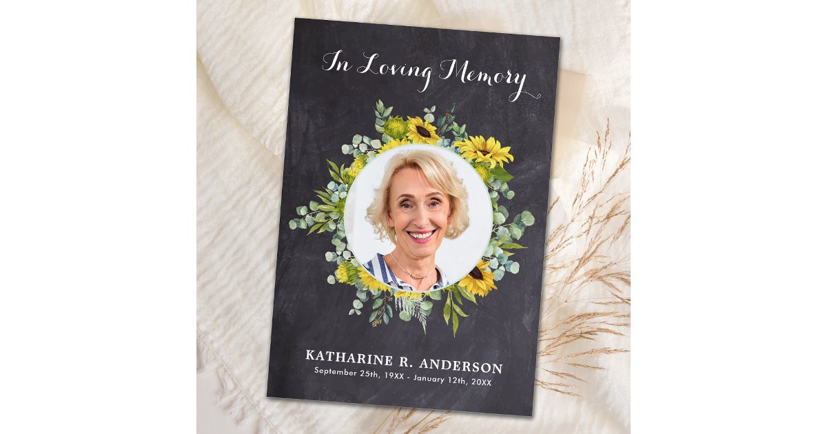 Rustic Sunflower Eucalyptus Photo Sympathy Funeral Thank You Card | Zazzle