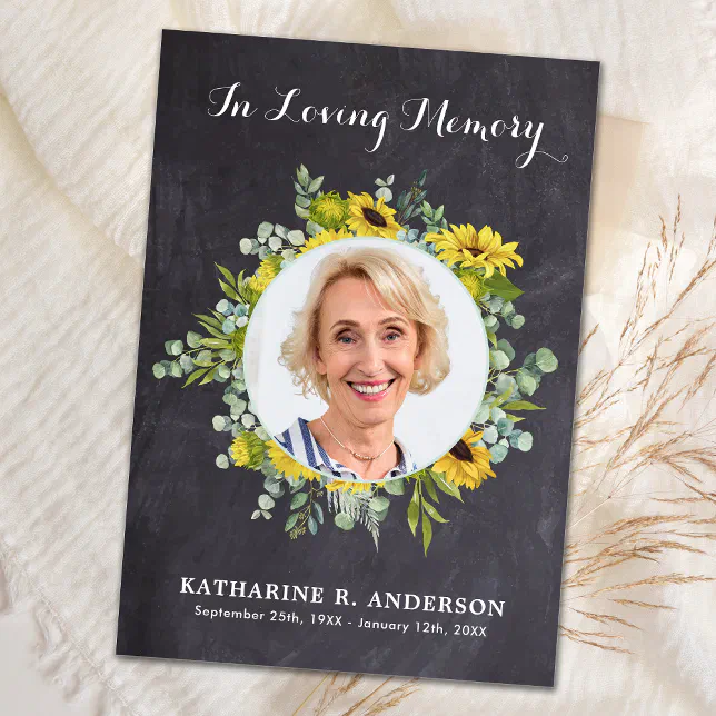 Rustic Sunflower Eucalyptus Photo Sympathy Funeral Thank You Card | Zazzle