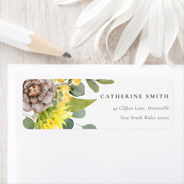 RUSTIC SUNFLOWER EUCALYPTUS PINE FLORAL ADDRESS LABEL (Insitu)