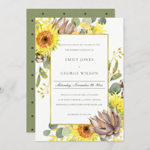 RUSTIC SUNFLOWER EUCALYPTUS PINE FLORAL WEDDING INVITATION