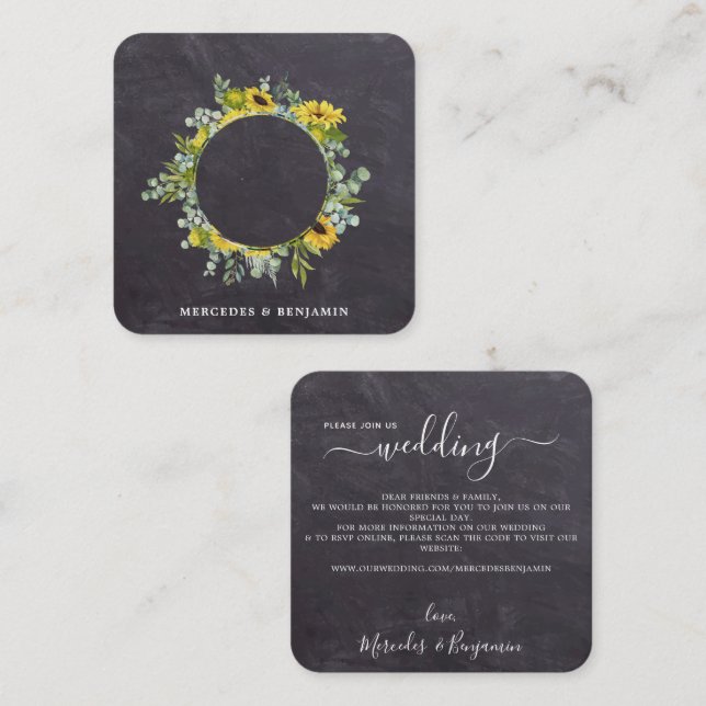 Rustic Sunflower Eucalyptus QR Code Wedding Invite (Front/Back)