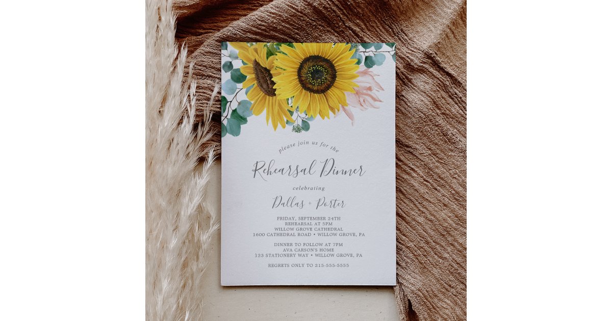 Rustic Sunflower Eucalyptus Rehearsal Dinner Invitation | Zazzle