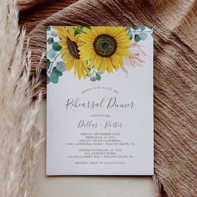 Rustic Sunflower Eucalyptus Rehearsal Dinner Invitation | Zazzle