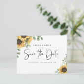 Rustic Sunflower Eucalyptus Save the Date Announcement Postcard (Standing Front)