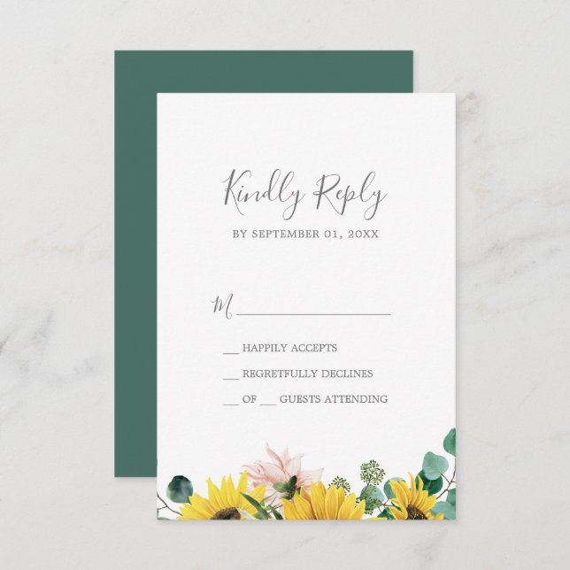 Rustic Sunflower Eucalyptus Simple RSVP Card (Front/Back)