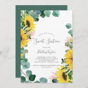 Rustic Sunflower Eucalyptus Sweet Sixteen Birthday Invitation