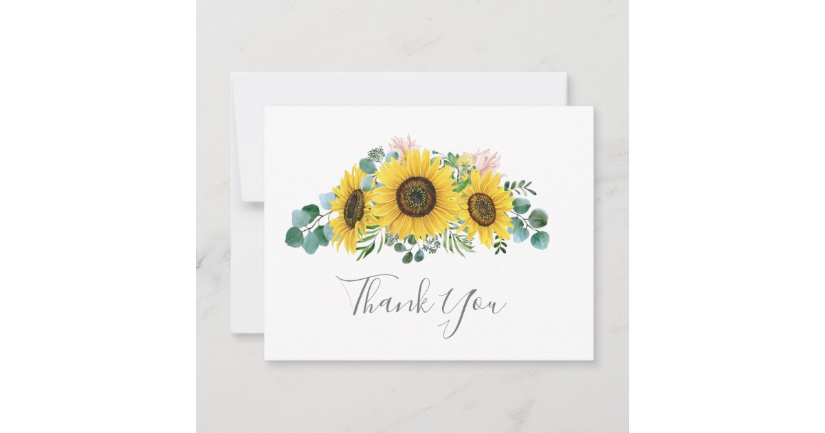 Rustic Sunflower Eucalyptus Thank You Card | Zazzle