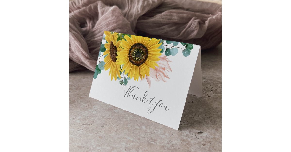 Rustic Sunflower Eucalyptus Thank You Card | Zazzle