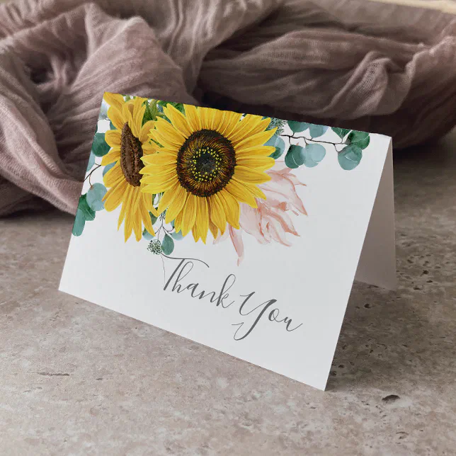 Rustic Sunflower Eucalyptus Thank You Card | Zazzle