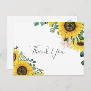 Rustic Sunflower Eucalyptus Thank You Postcard