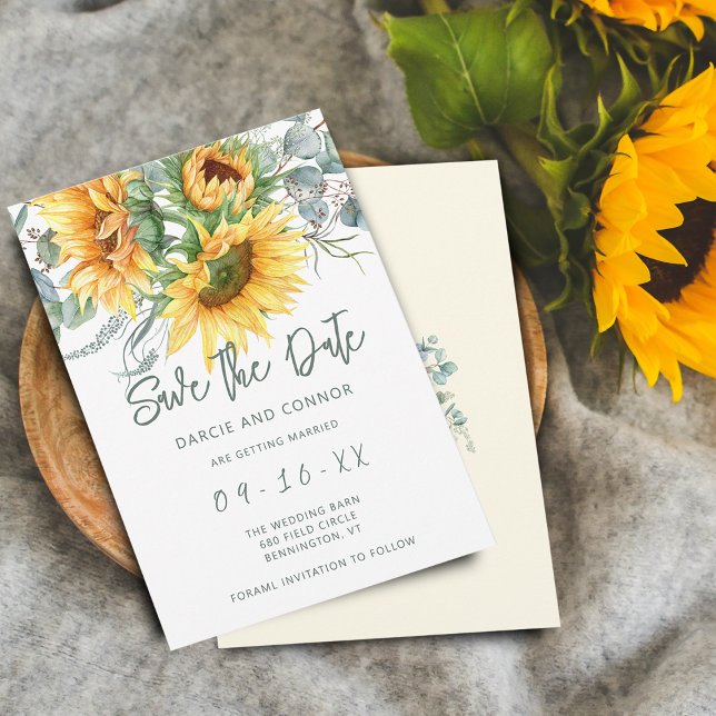 Rustic Sunflower Eucalyptus Watercolor Save The Date (Rustic Sunflower Eucalyptus Watercolor Save The Date)