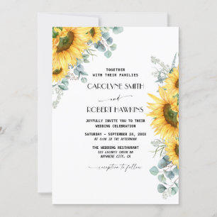 Rustic Sunflower Eucalyptus Watercolor Wedding Invitation