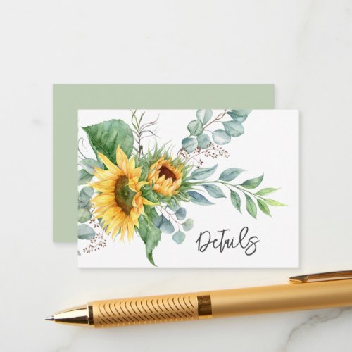 Rustic Sunflower Eucalyptus Wedding Details Enclosure Card